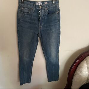 RE/DONE High Rise Ankle Crop Jeans Slim Fit Button Fly Light Wash- Size 27